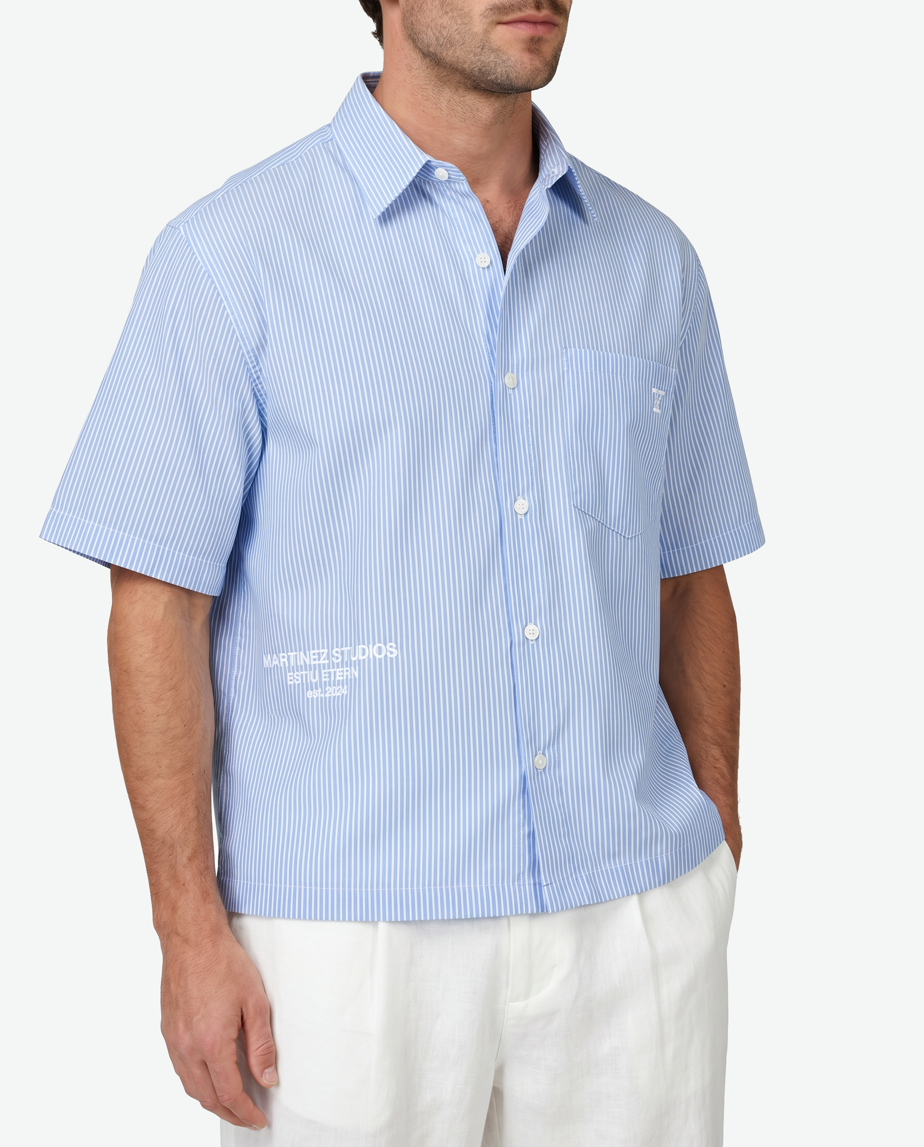 Estiu Etern Short Sleeve Shirt — Blue Stripe