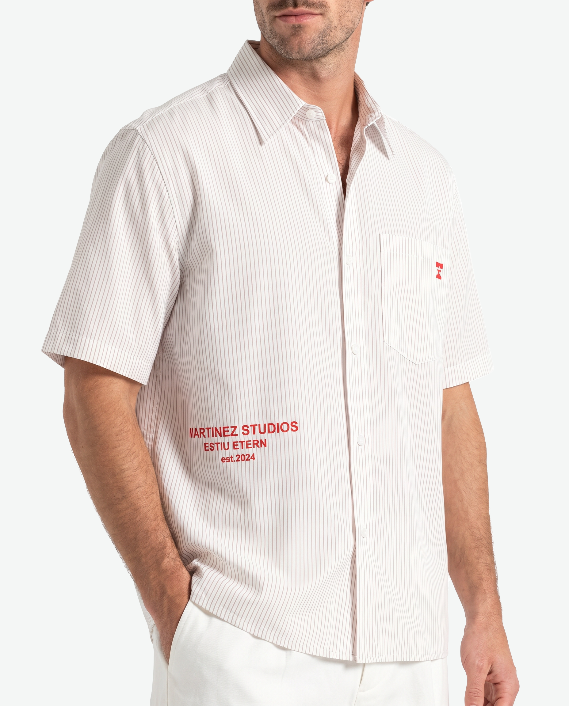 Estiu Etern Short Sleeve Shirt — White Stripe
